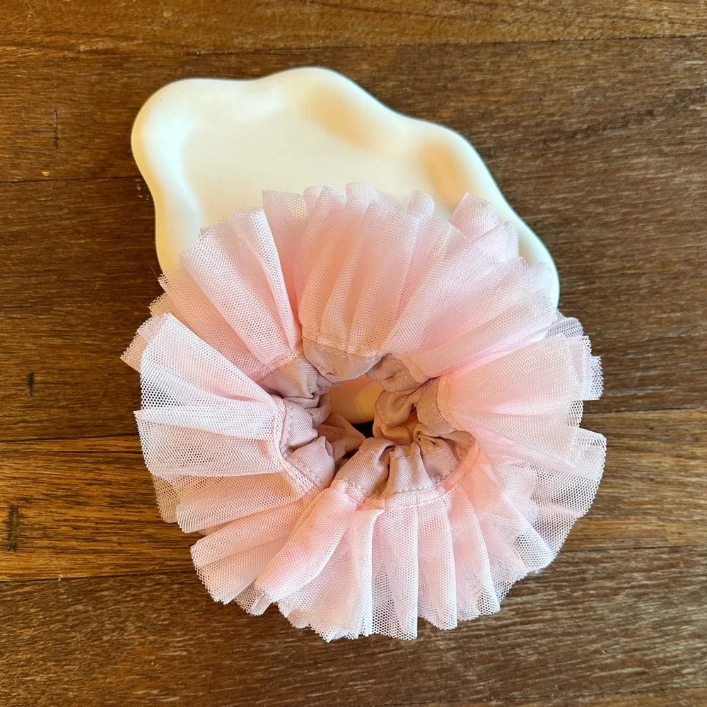 Pink Tulle Scrunchie Ballet Core Puffy Hair Tie Coquette Hair Accessory - Picture 2 of 4